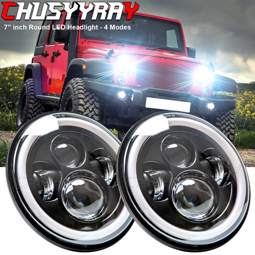Pair inch led headlights h4 - 7,